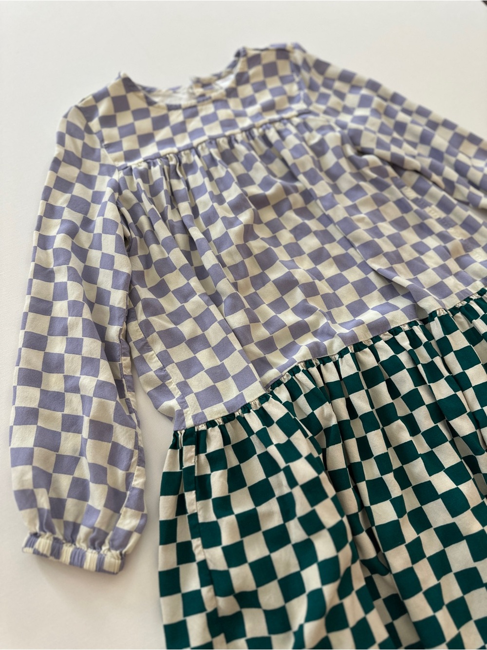 Hanna Andersson Lavender and Green Checkerboard Twirl Dress